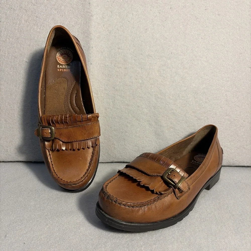 Earth Spirit Shoes Women 8.5 W Gelron 2000 Penny Loafers Leather Brown Slip On